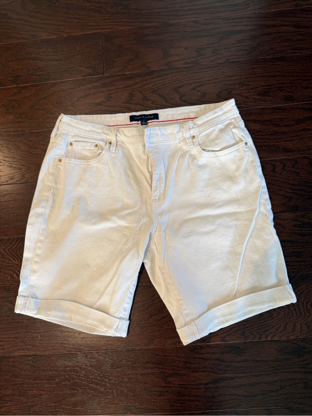 Tommy Hilfiger White Denim Bermuda Shorts, Size 14